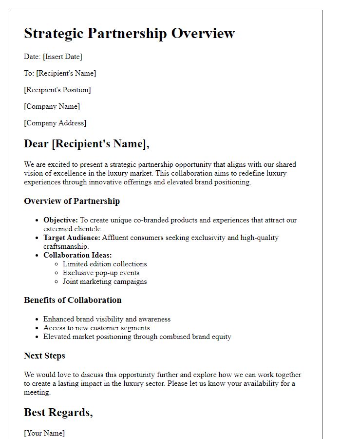 Letter template of strategic partnership overview for luxury brand collaboration