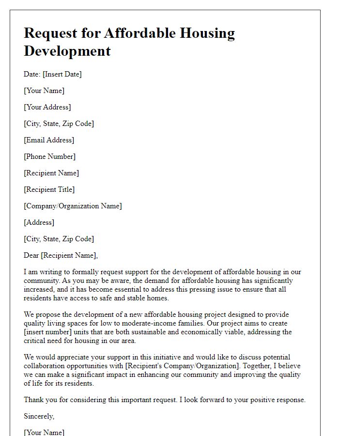 Letter template of affordable housing development request