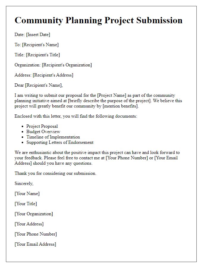 Letter template of community planning project submission