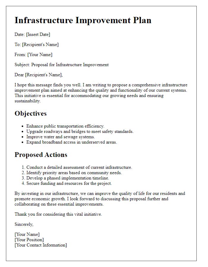 Letter template of infrastructure improvement plan