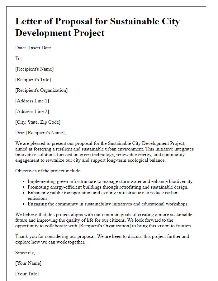 Letter template of sustainable city development project