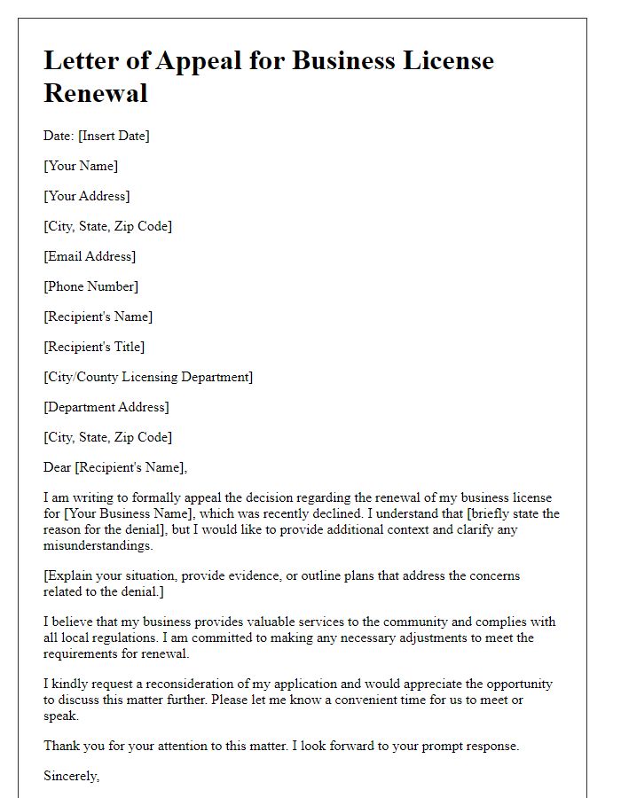 Letter template of appeal for business license renewal