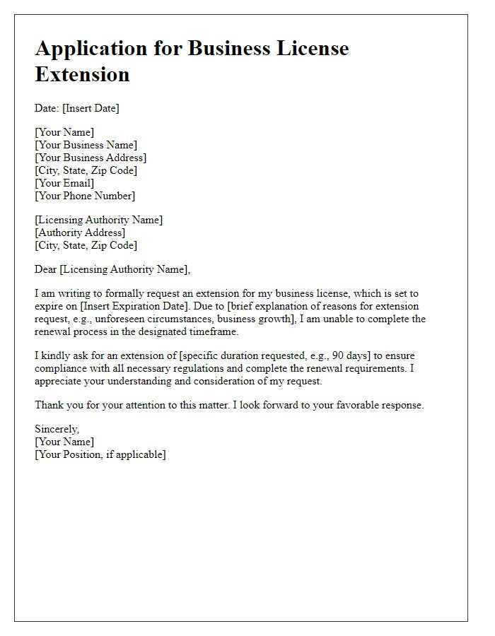 Letter template of application for business license extension