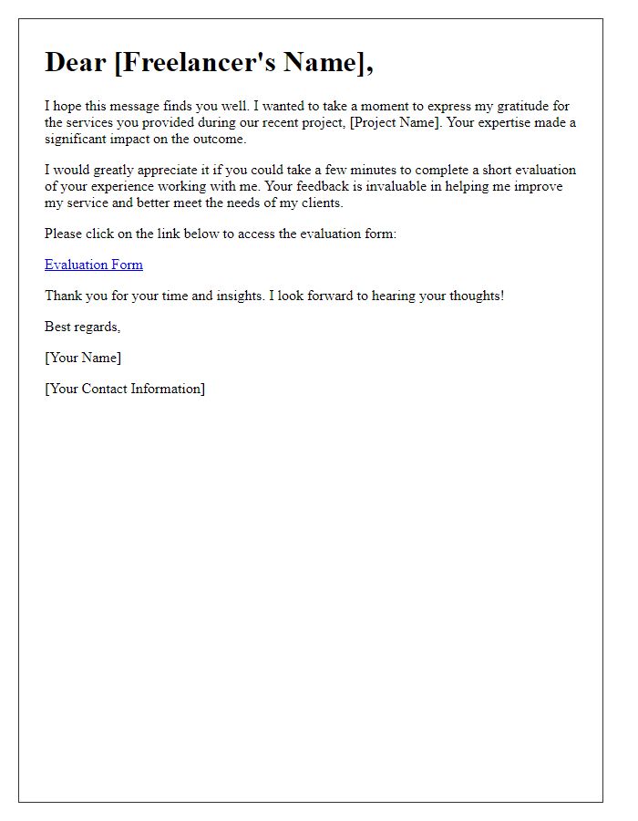 Letter template of freelance service evaluation request