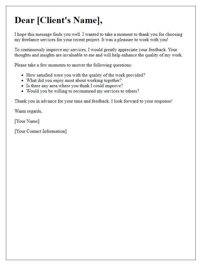 Letter template of freelance service feedback collection