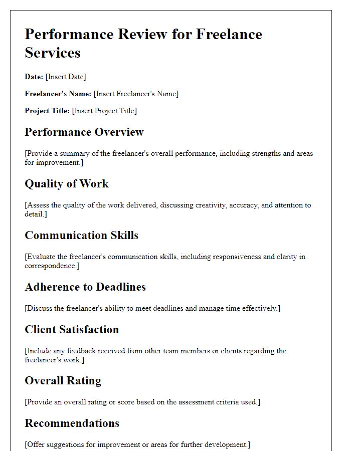 Letter template of freelance service performance review