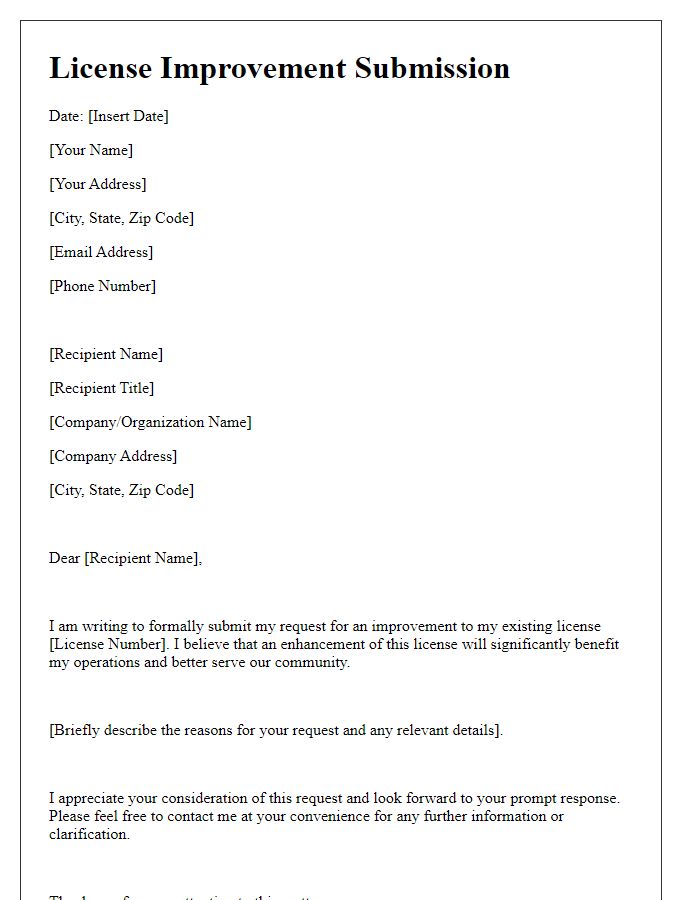 Letter template of submission for license improvement.