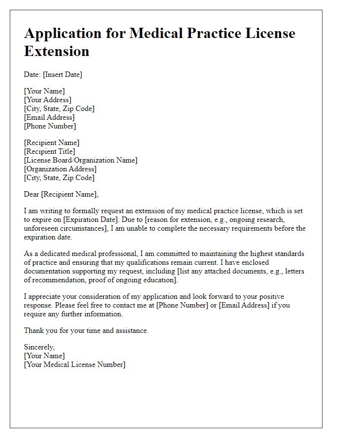 Letter template of formal application for medical practice license extension