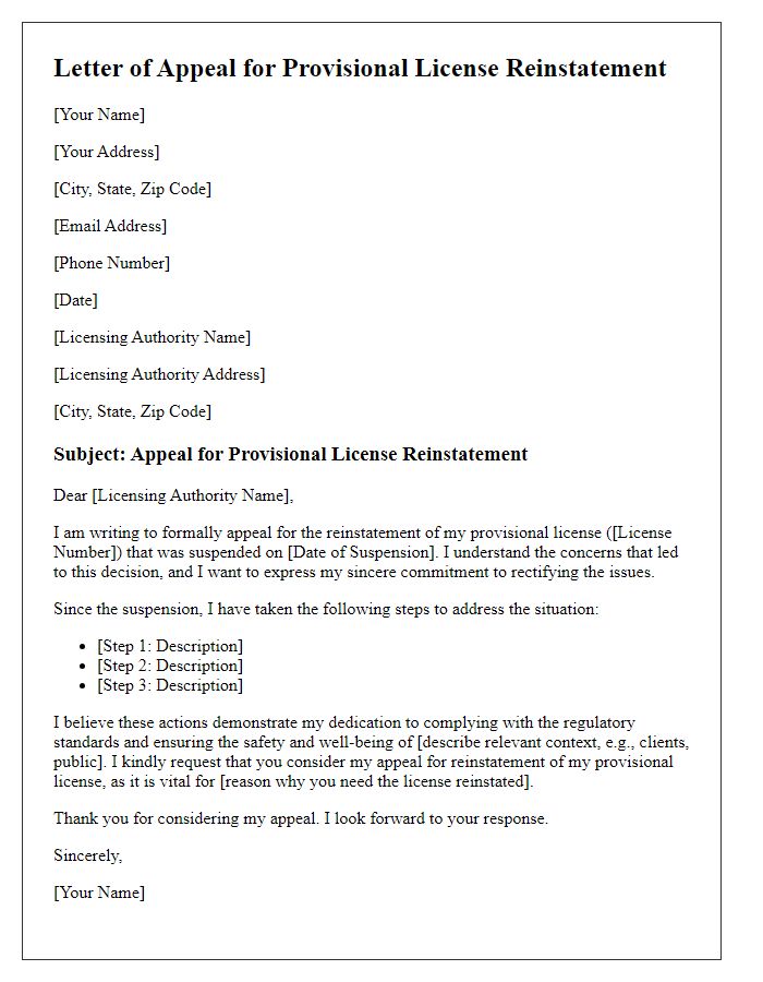 Letter template of appeal for provisional license reinstatement