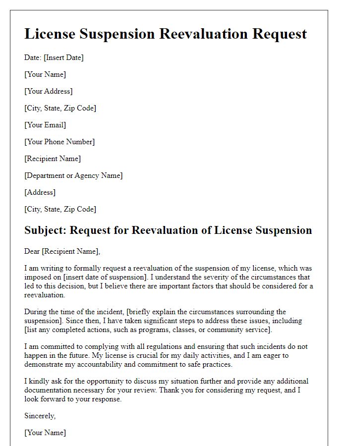 Letter template of explanation for license suspension reevaluation