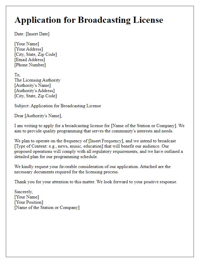 Letter template of application for broadcasting license