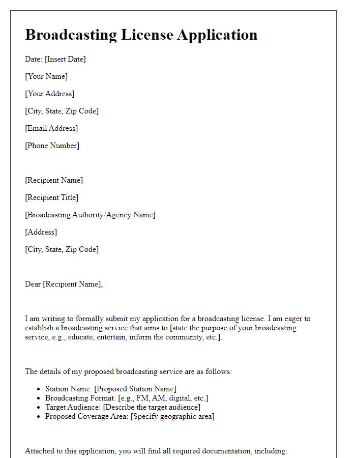 Letter template of Broadcasting License Application