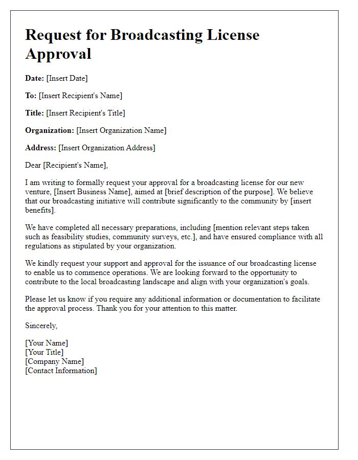 Letter template of Request for Broadcasting License Approval