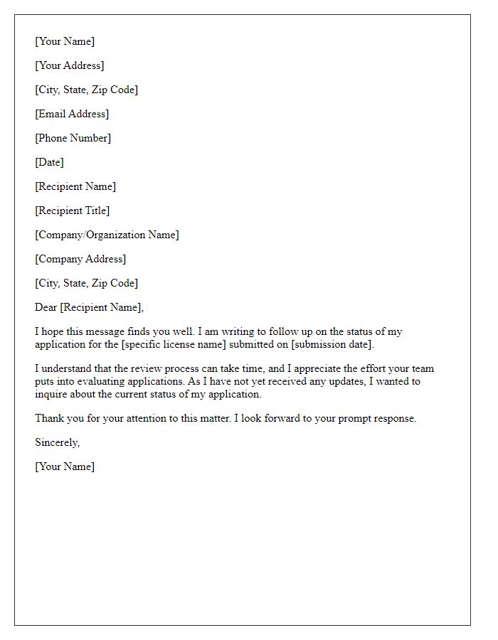 Letter template of follow-up on licenses grant status