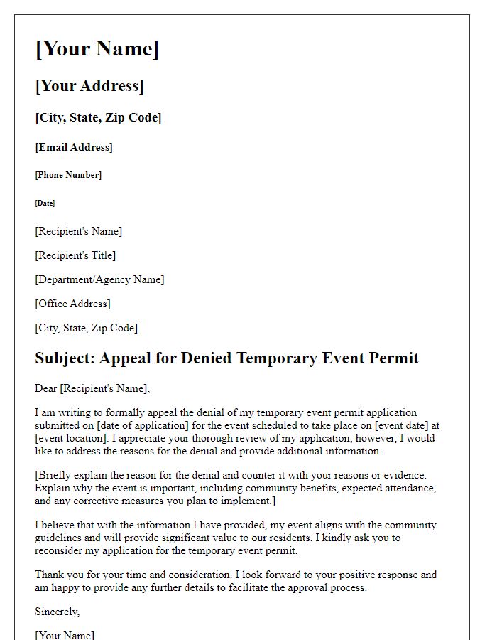 Letter template of appeal for denied temporary event permit