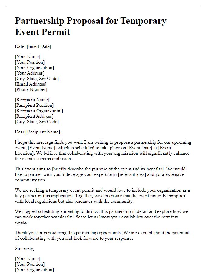 Letter template of partnership proposal for temporary event permit