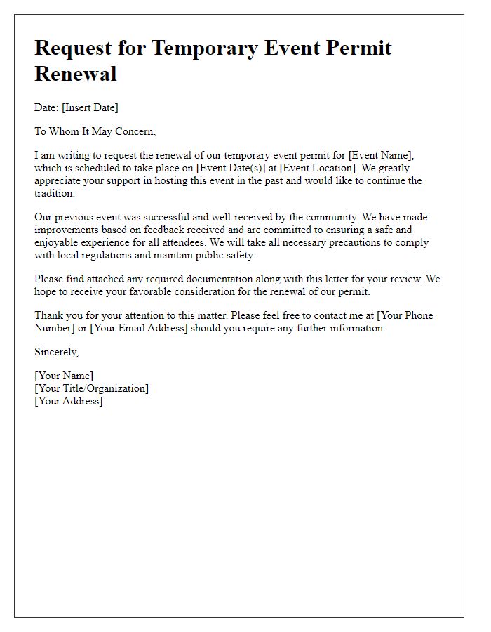 Letter template of request for temporary event permit renewal