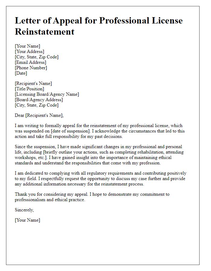 Letter template of appeal for professional license reinstatement