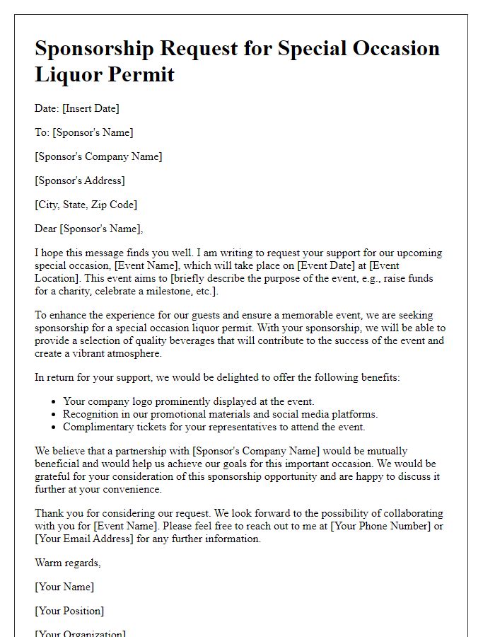 Letter template of sponsorship request for special occasion liquor permit