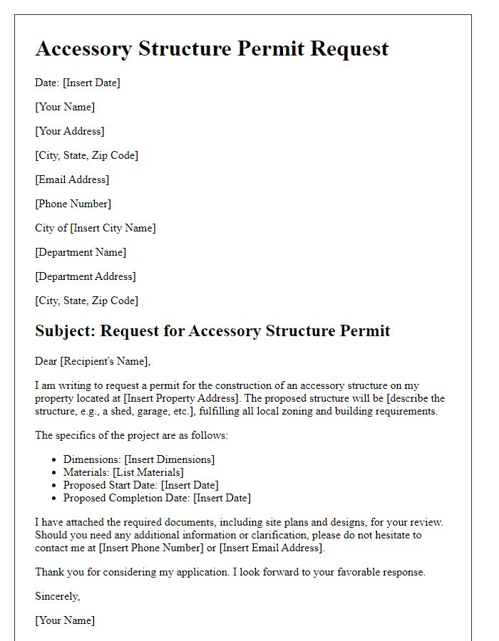 Letter template of Accessory Structure Permit Request