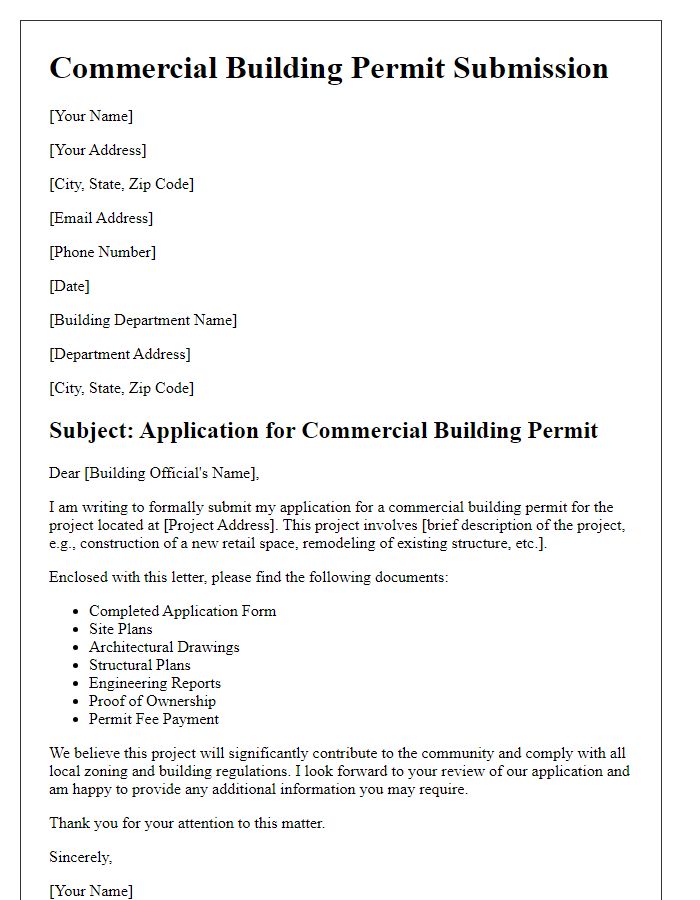 Letter template of Commercial Building Permit Submission