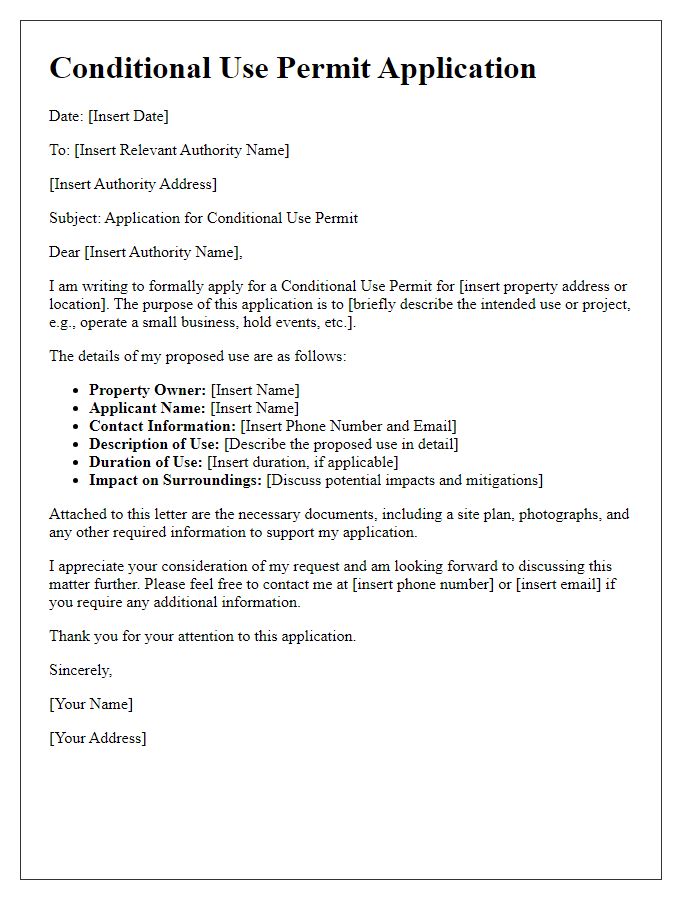 Letter template of Conditional Use Permit Application