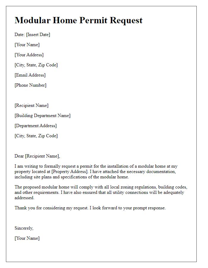 Letter template of Modular Home Permit Request