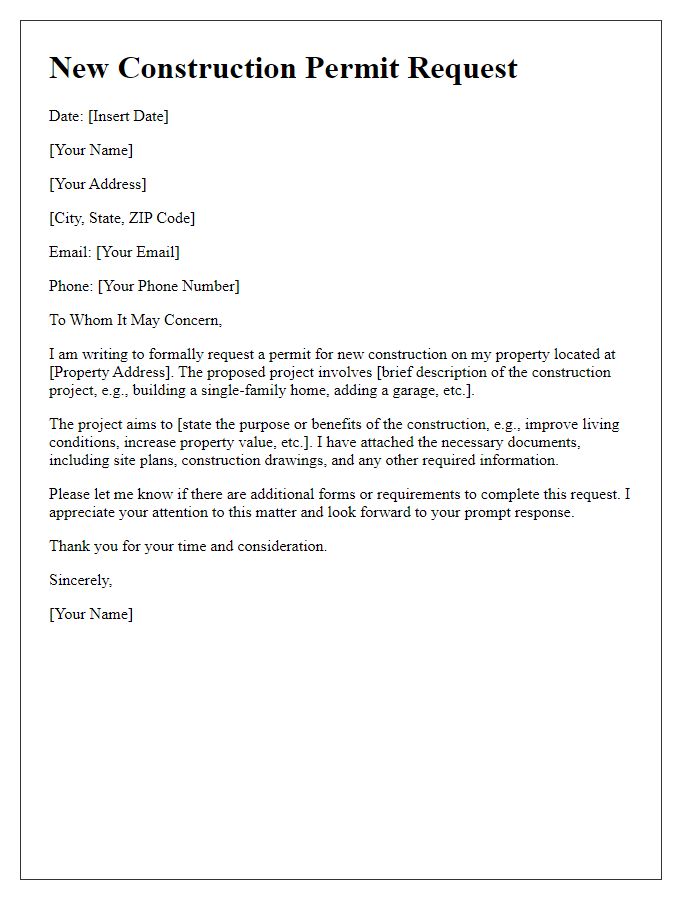 Letter template of New Construction Permit Request