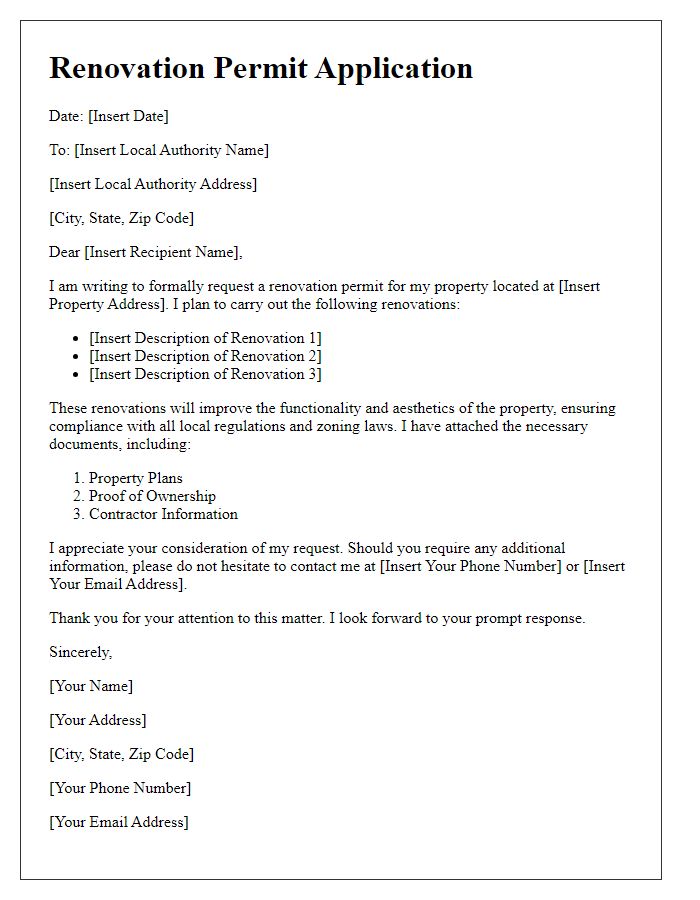 Letter template of Renovation Permit Application