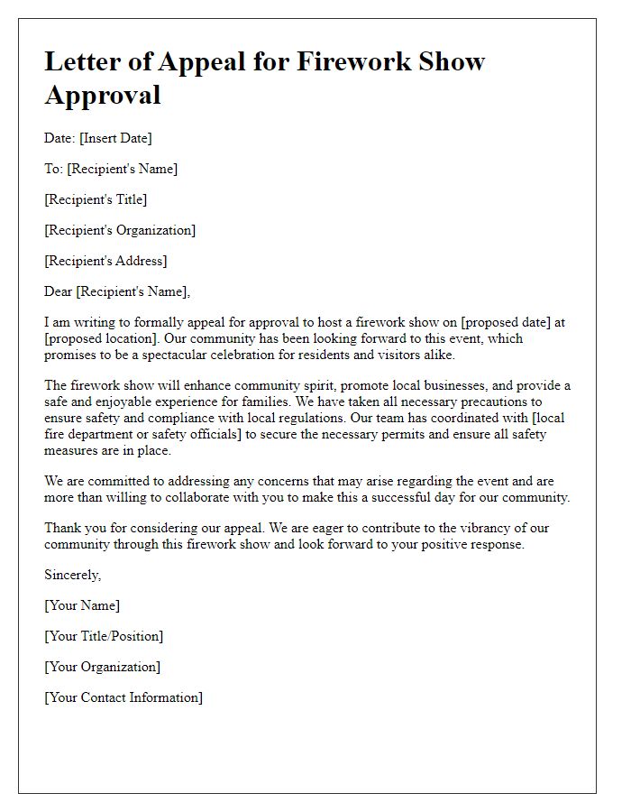 Letter template of appeal for approval of firework show