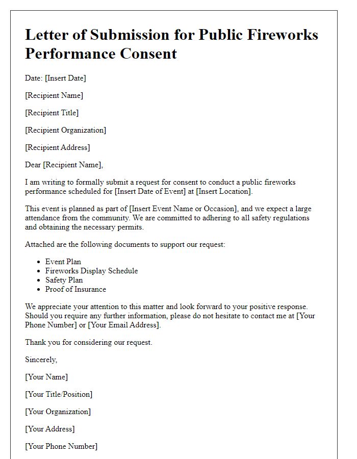 Letter template of submission for public fireworks performance consent