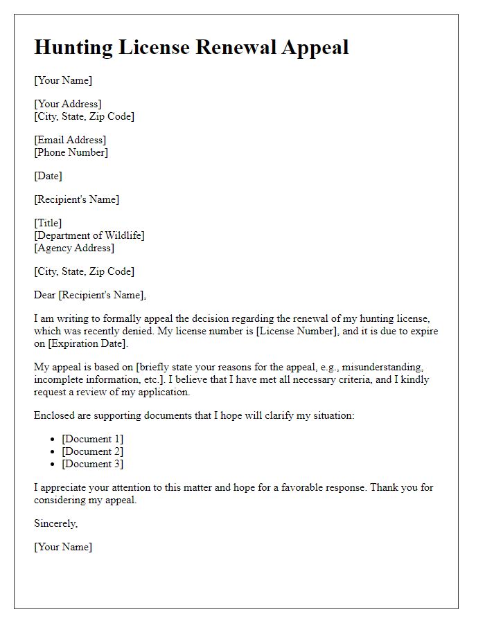 Letter template of hunting license renewal appeal