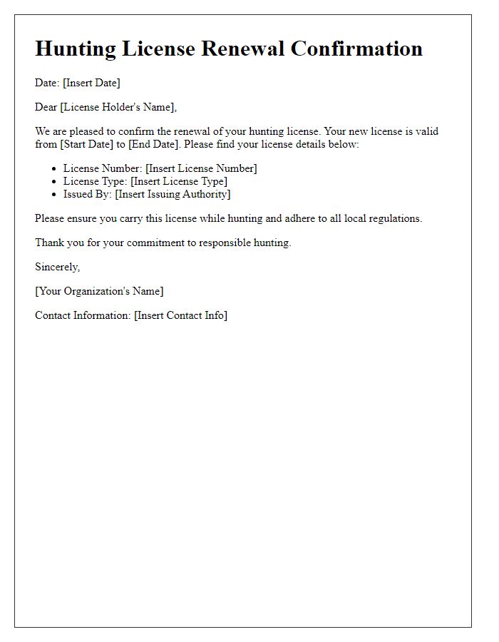 Letter template of hunting license renewal confirmation