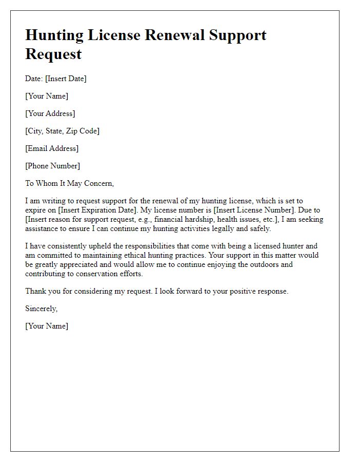 Letter template of hunting license renewal support request