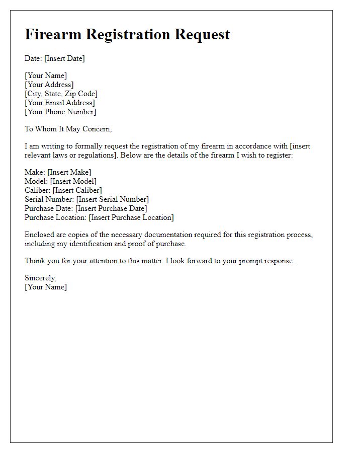 Letter template of firearm registration request