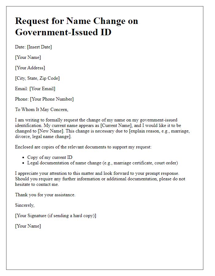 Letter template of license name change request for government-issued IDs