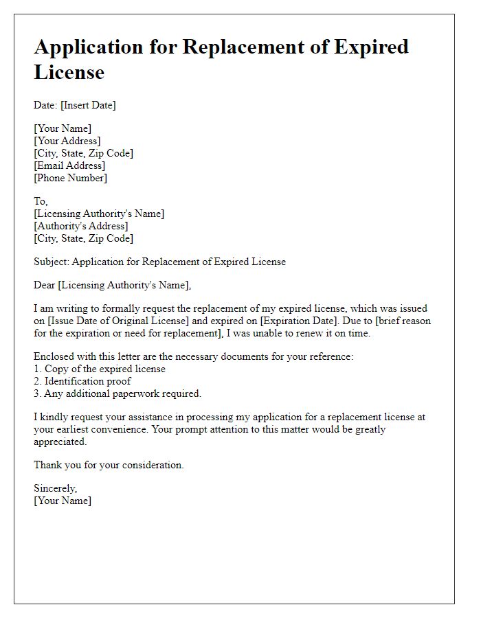 Letter template of expired license replacement application