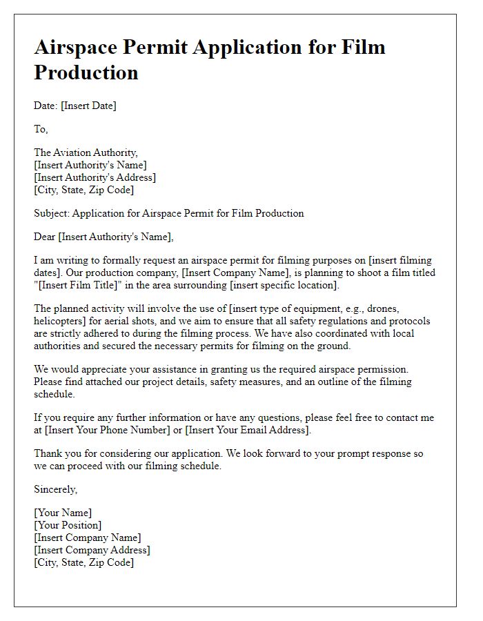 Letter template of airspace permit application for film production purposes.