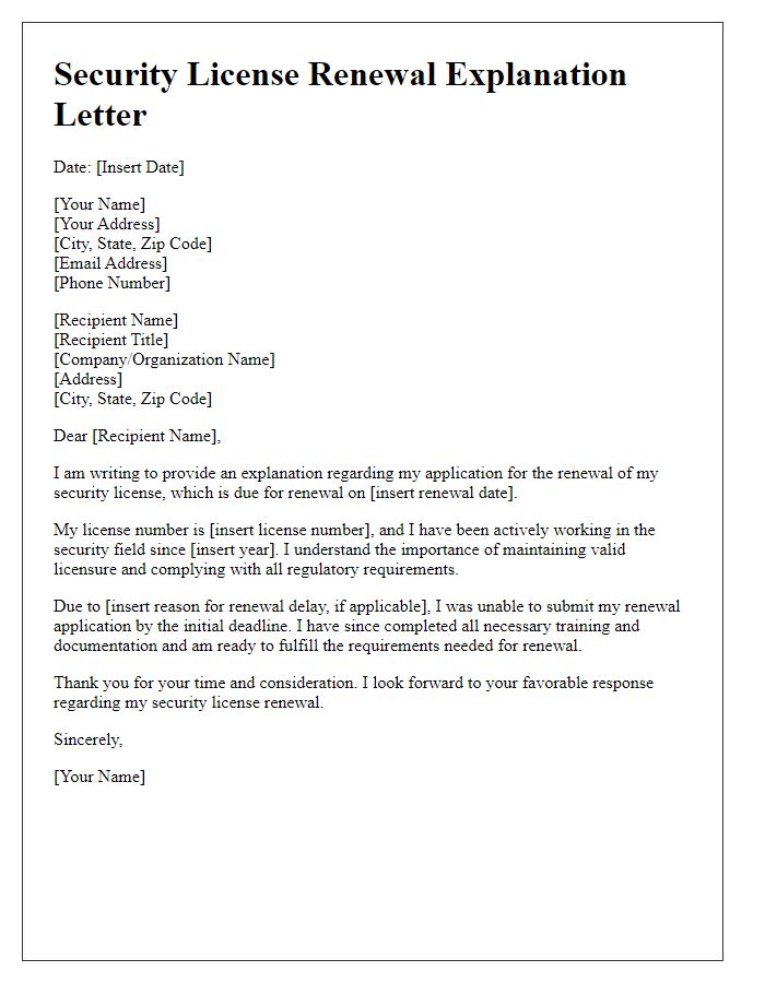 Letter template of explanation for security license renewal