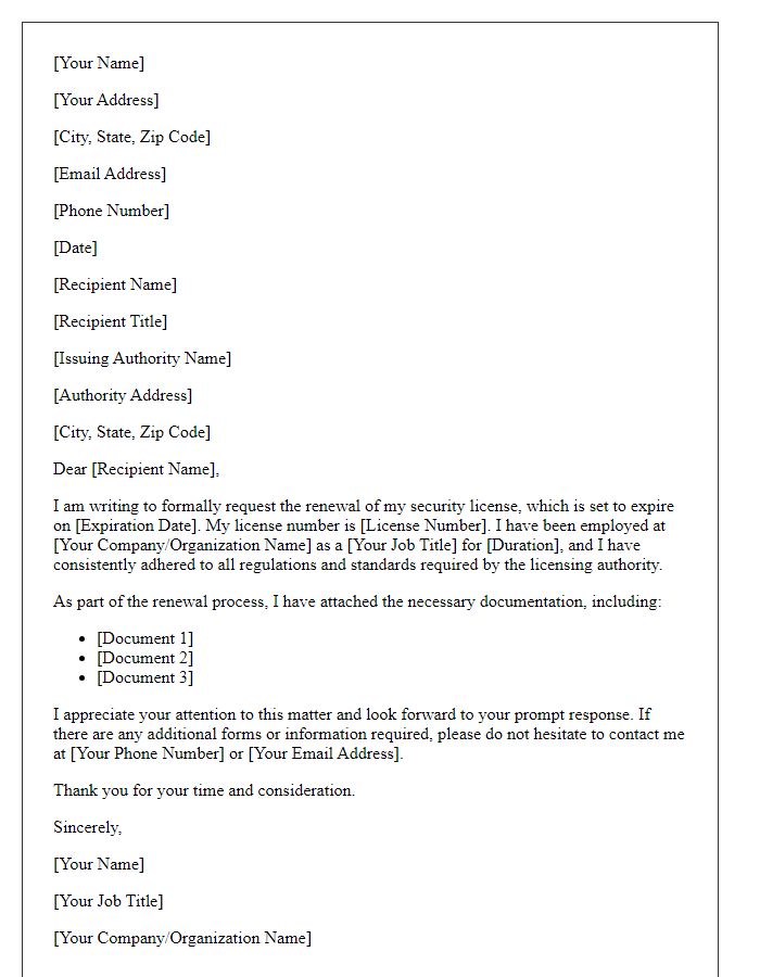 Letter template of formal request for security license renewal