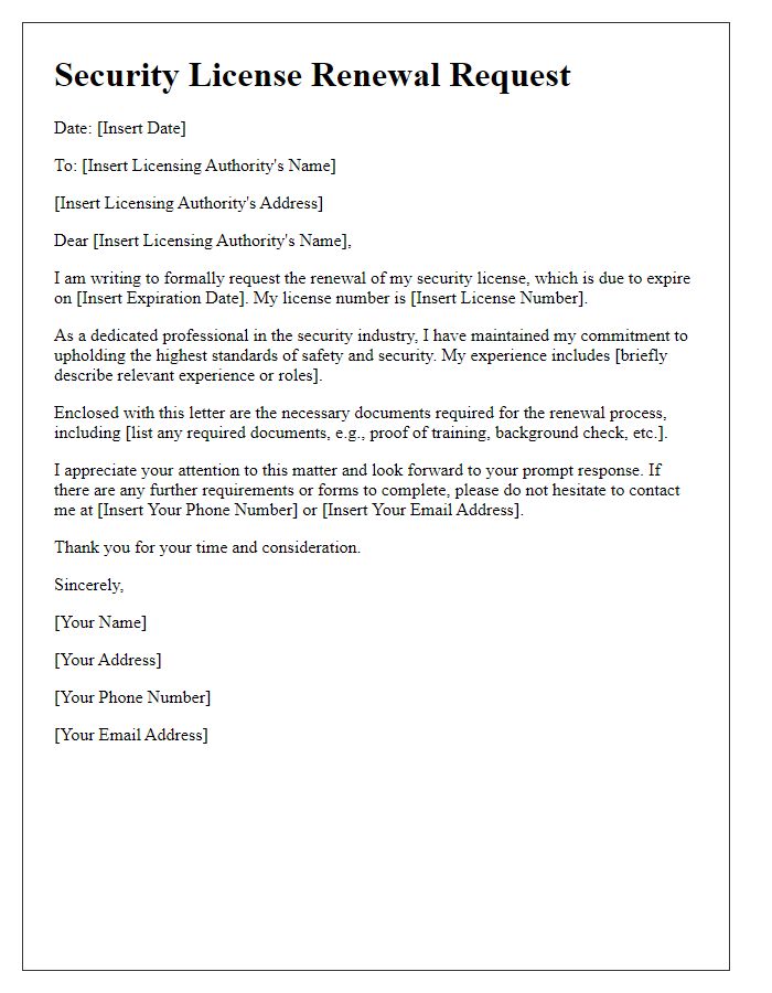 Letter template of security license renewal request