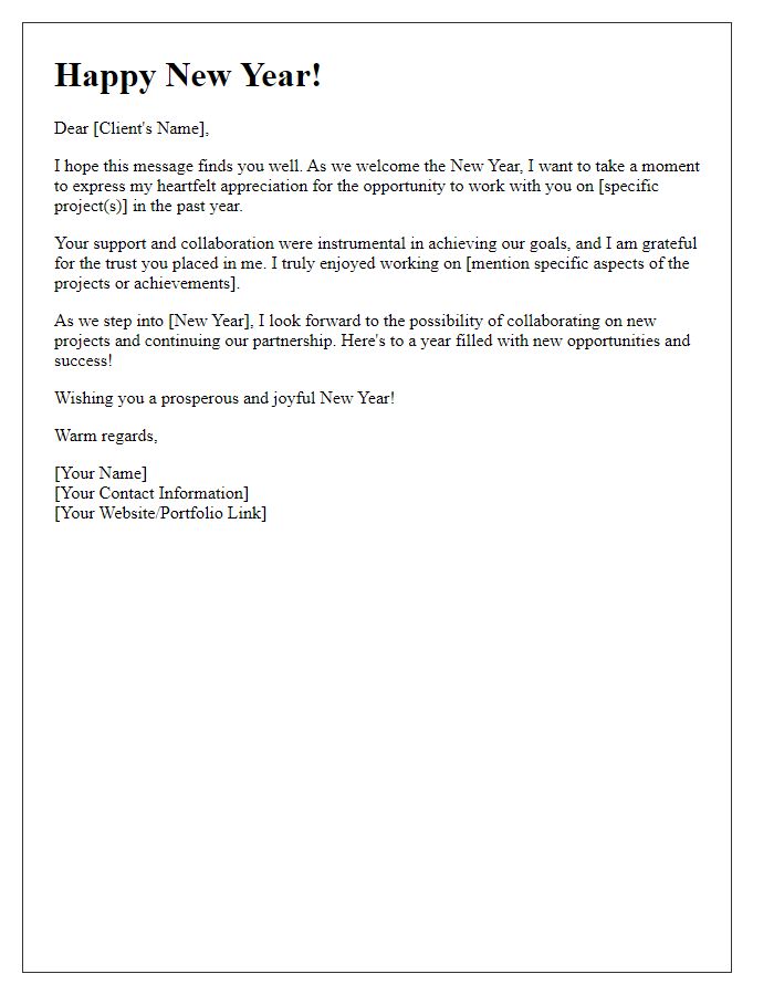 Letter template of freelance new year appreciation for past projects.