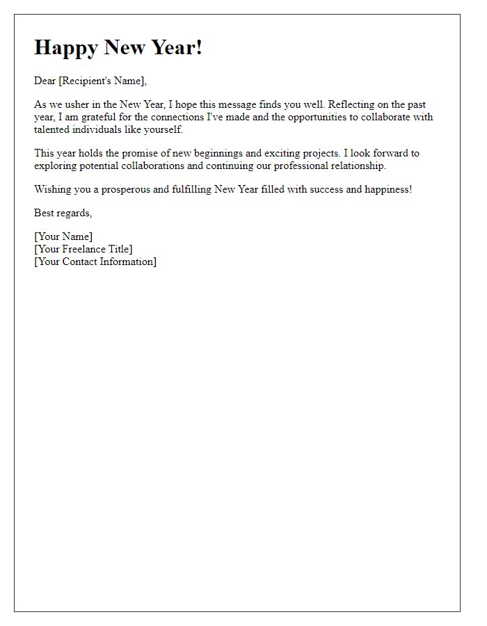 Letter template of freelance new year greetings for networking events.