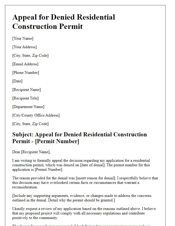 Letter template of appeal for denied residential construction permit