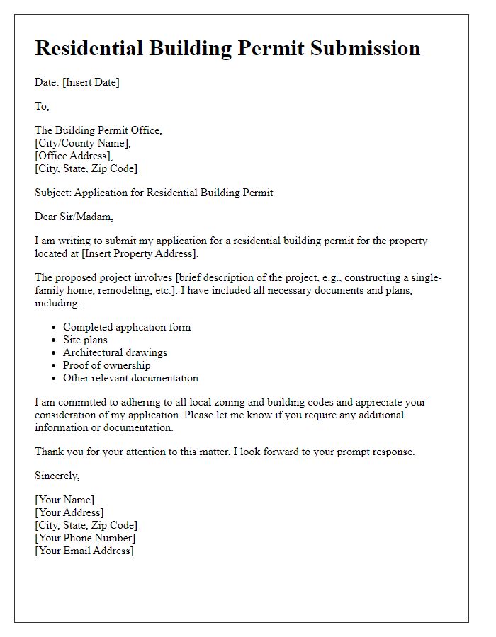 Letter template of residential building permit submission