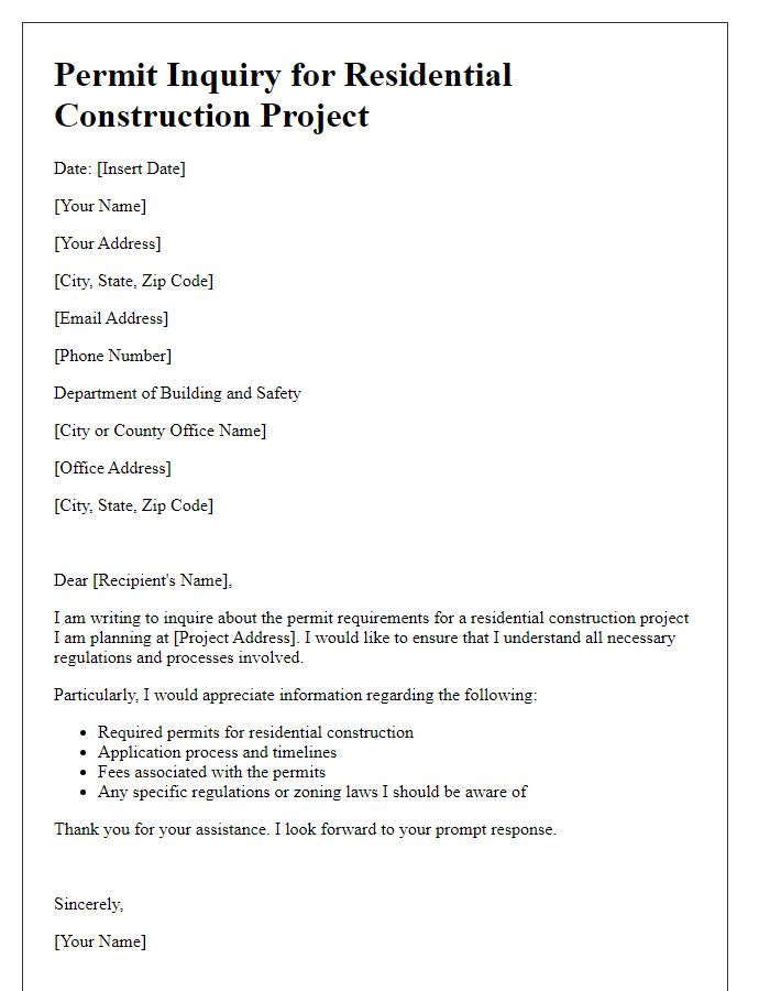 Letter template of residential construction project permit inquiry