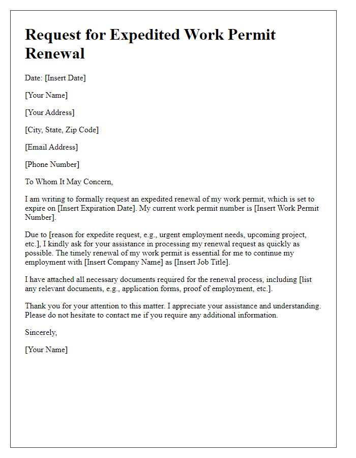 Letter template of request for expedited work permit renewal