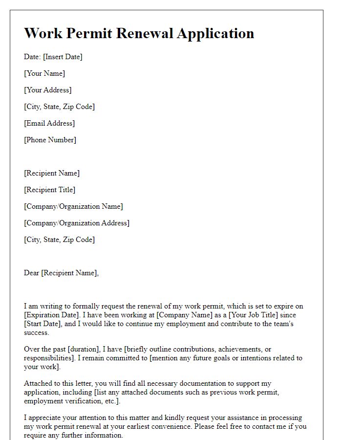 Letter template of work permit renewal application