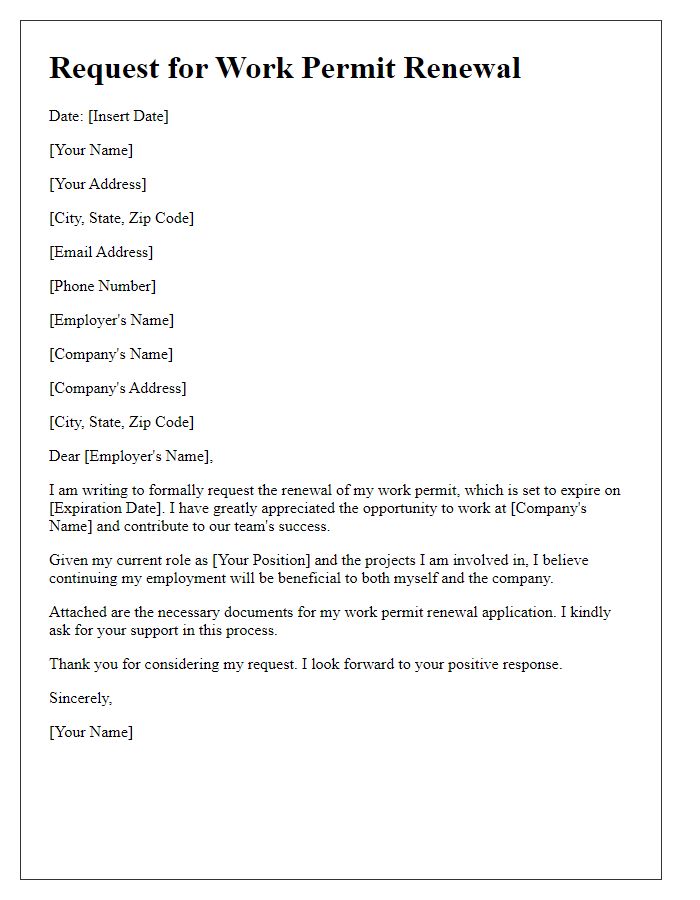 Letter template of work permit renewal request