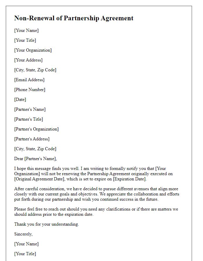 Letter template of Non-Renewal of Partnership Agreement